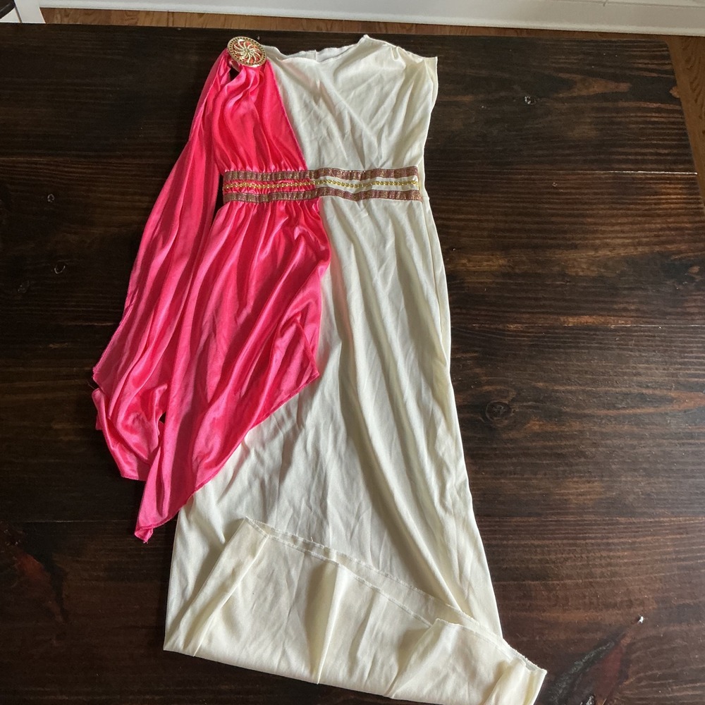 Costume Culture Kids Large Greek Goddess Roman Empress Dress Pink White 49450